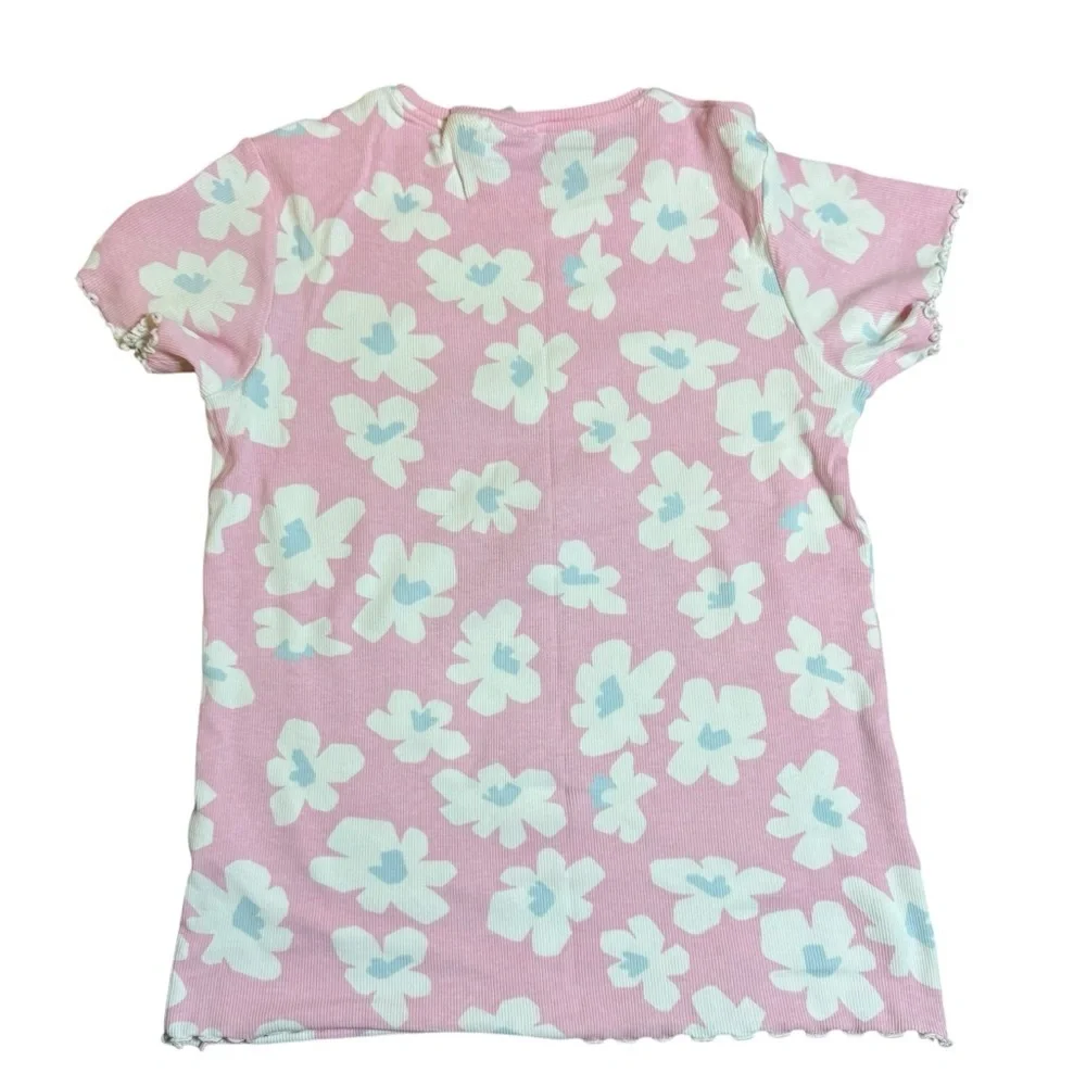 ZARA Girls Floral Pajama Set Pink Ribbed 2-Piece Short Sleeve Size 13-14
